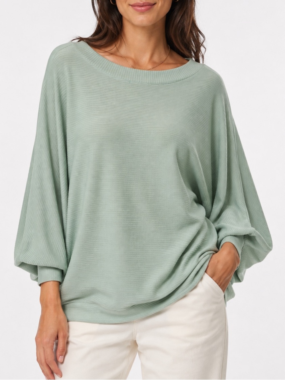 Veveret Oversized Ribbed Knit Boat Neck Dolman Sleeve Sweater